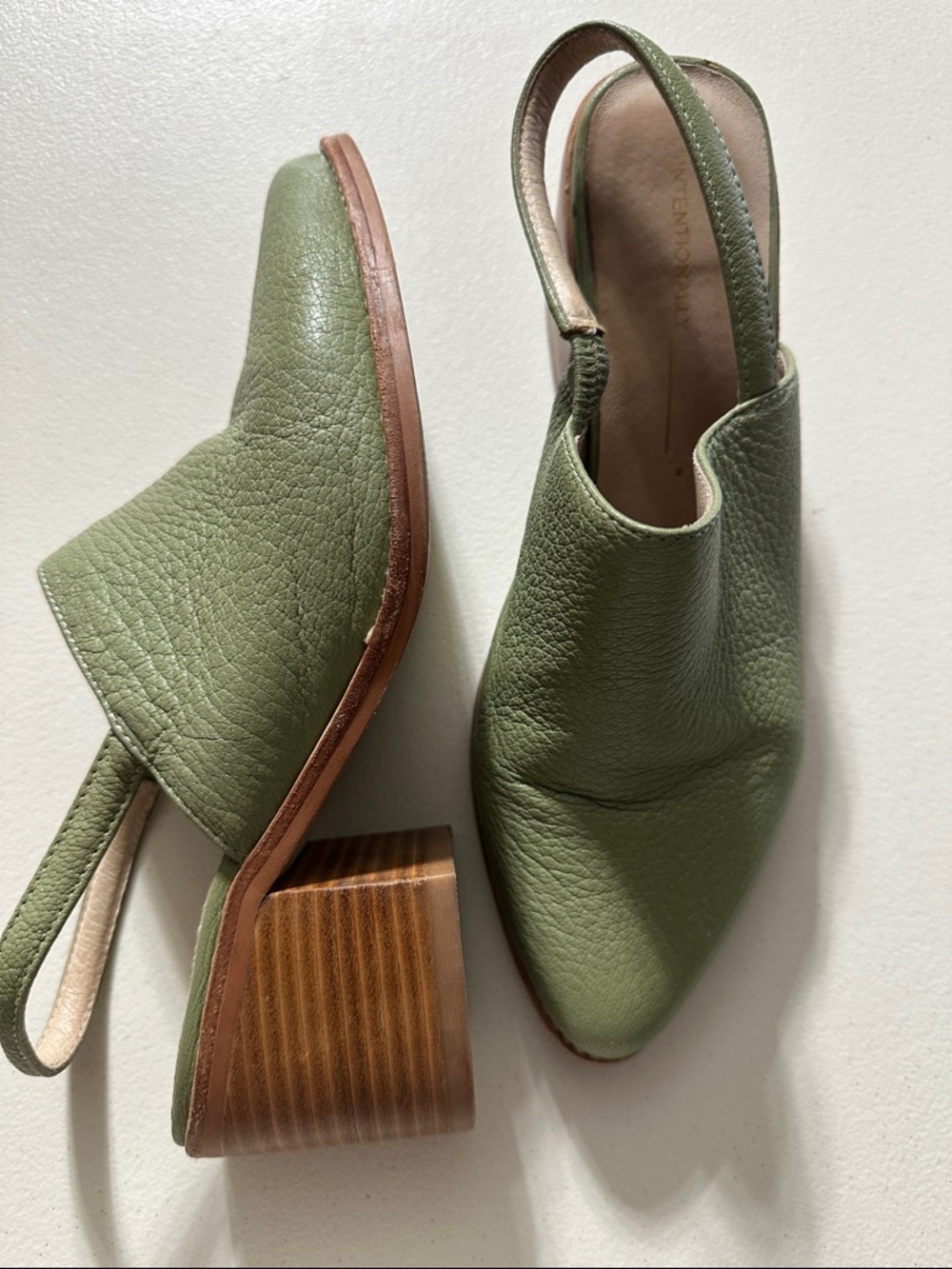 INTENTIONALLY BLANK Sage Green Leather Slingback Mules